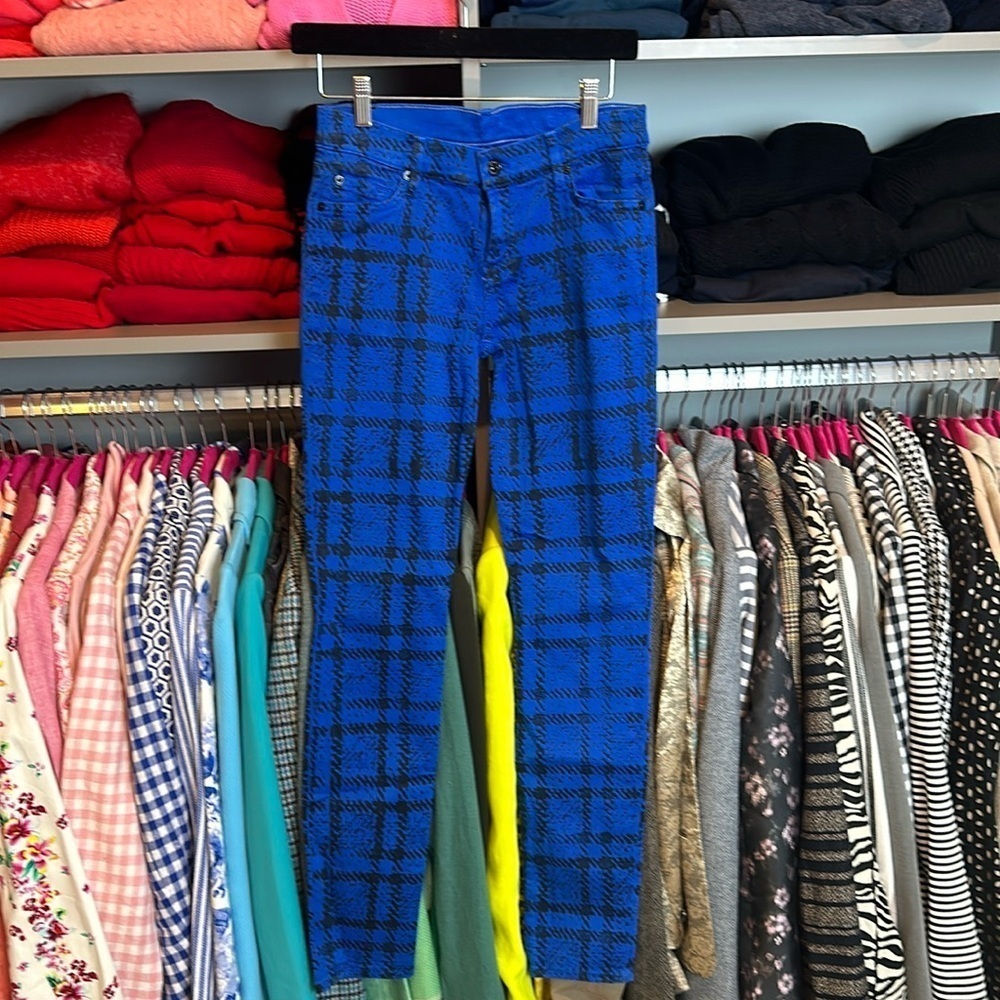 7 for all mankind royal blue/black plaid skinny jeans size 26
